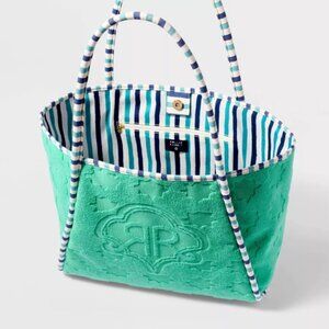 Roller Rabbit x Target Teal Embossed Terry Tote with Blue-White Striped Lining